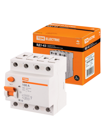 Устройство защитного отключения ВД1-63 4Р 100А 100мА TDM