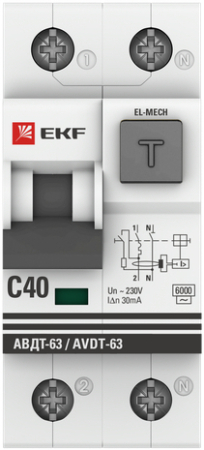 Дифференциальный автомат АВДТ-63 40А/30мА (характеристика C, эл-мех, тип АС) 6кА EKF PROxima
