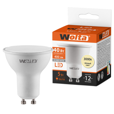 Лампа LED WOLTA PAR16  5Вт GU10 3000К   1/50