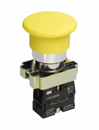 Кнопка управления LAY5-BC51"Грибок" без подсветки желтая 1з IEK