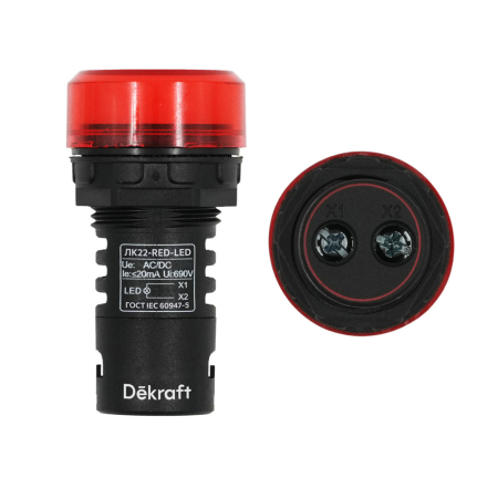 DEKraft ЛK-22 Красная Лампа LED коммутаторная ADDS D=22мм 220В