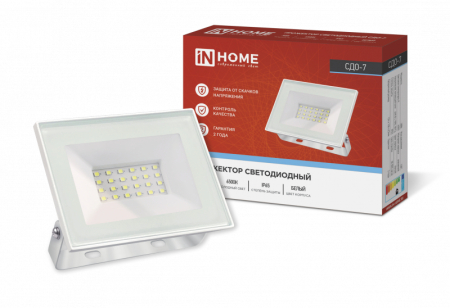 Прожектор светодиодный СДО-7 30Вт 230В 6500К IP65 белый IN HOME