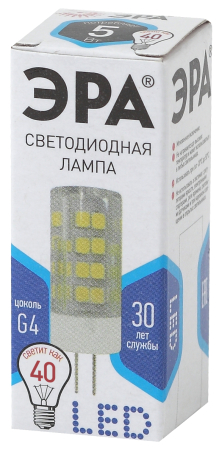 Лампы СВЕТОДИОДНЫЕ СТАНДАРТ LED JC-5W-220V-CER-840-G4  ЭРА (диод, капсула, 5Вт, нейтр, G4)