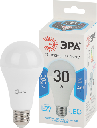 LED A65-30W-840-E27 ЭРА (диод, груша, 30Вт, нейтр, E27) (10/100/1200)