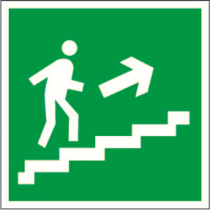 Знак безопасности BL-2010B,E15 "Напр, к эвакуац, выходу по лестнице вверх (прав)