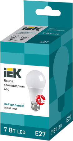 Лампа LED A60 шар 7Вт 230В 4000К E27 IEK