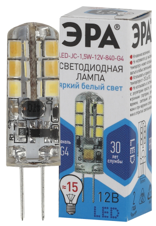 Лампы СВЕТОДИОДНЫЕ СТАНДАРТ LED JC-1,5W-12V-840-G4  ЭРА (диод, капсула, 1,5Вт, нейтр, G4)