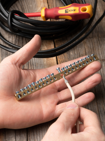 Шина PEN "ноль-земля" (6х9мм) 20 отверстий латунь крепеж по центру EKF PROxima