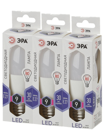 Лампа светодиодная Эра LED B35-9W-860-E27 (диод, свеча, 9Вт, хол, E27)