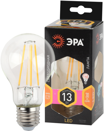 F-LED A60-13W-827-E27 ЭРА (филамент, груша, 13Вт, тепл., Е27) (10/100/1500)