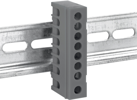 Шина "фаза" L (6х9мм) 8 отверстий латунь серый изолированный корпус на DIN-рейку EKF PROxima