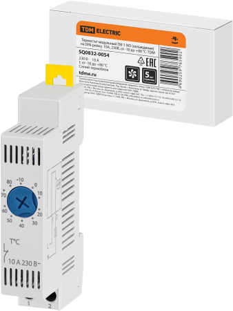 Термостат модульный ТМ-1 NO (охлаждение) на DIN-рейку, 10 А, 230 В, от -10 до +80 °C TDM