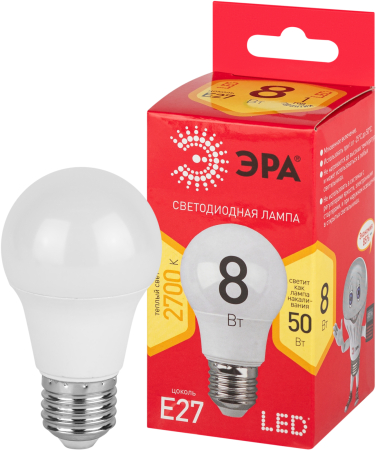 LED A55-8W-827-E27 R  Лампочка светодиодная ЭРА RED LINE LED A55-8W-827-E27 R Е27 / E27 8 Вт груша теплый белый свет