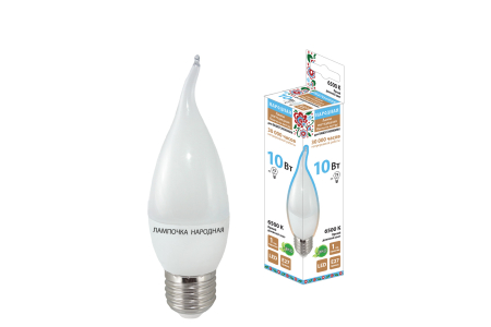 Лампа светодиодная WFС37-10 Вт-230 В -6500 К–E27 (свеча на ветру) Народная