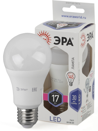 Лампы СВЕТОДИОДНЫЕ СТАНДАРТ LED A60-17W-860-E27  ЭРА (диод, груша, 17Вт, хол, E27),