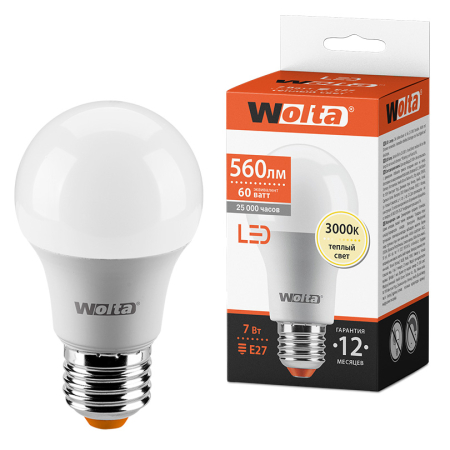 Лампа LED WOLTA A55 7Вт 560лм Е27 3000К   1/50