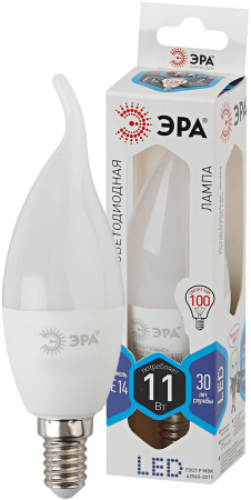 Лампа светодиодная Эра LED BXS-11W-840-E14 (диод, свеча на ветру, 11Вт, нейтр, E14)