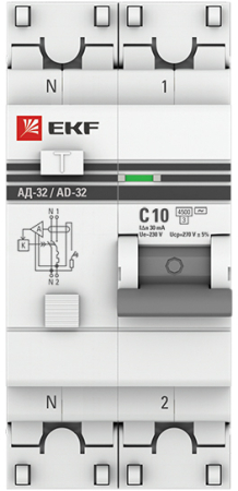 Дифференциальный автомат АД-32 1P+N 10А/30мА (хар. C, AC, электронный, защита 270В) 4,5кА EKF PROxima