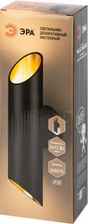 WL52 BK/GD  Светильник настенный ЭРА WL52 BK/GD 2*GU10 2*12Вт IP20 черный, золото