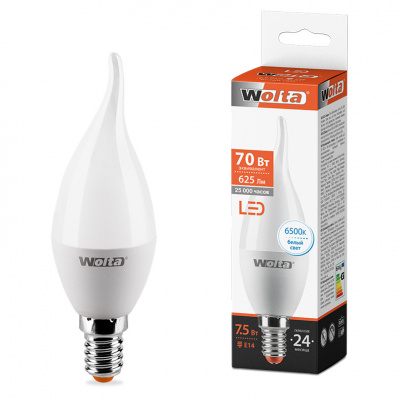 Лампа LED WOLTA св н/в CD37 7.5Вт 625лм Е14 6500К   1/50