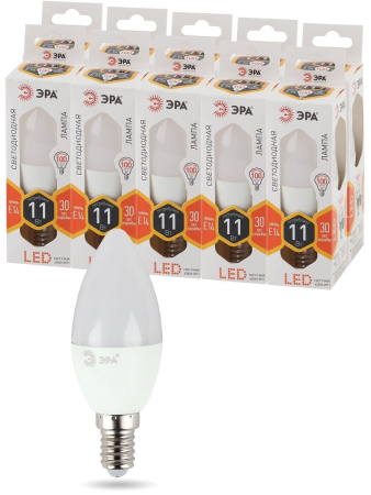 Лампа светодиодная Эра LED B35-11W-827-E14 (диод, свеча, 11Вт, тепл, E14)
