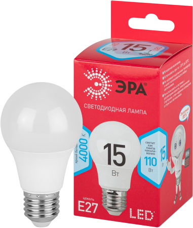LED A60-15W-840-E27 R ЭРА (диод, груша, 15Вт, нейт, E27) (10/100/2000)