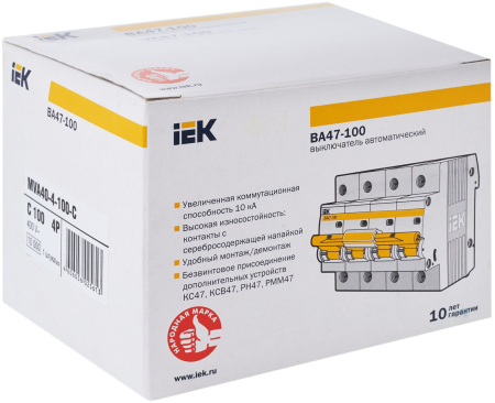 Авт. выкл. ВА47-100 4Р 100А 10 кА х-ка С IEK
