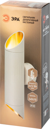 WL52 WH/GD  Светильник настенный ЭРА WL52 WH/GD 2*GU10 2*12Вт IP20 белый, золото