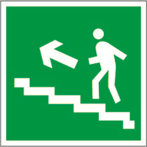 Знак безопасности NPU-1818,E16 "Напр, к эвакуац, выходу по лестн, вверх (лев,)"