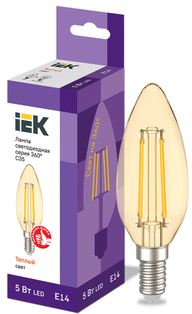 Лампа LED C35 свеча золото 5Вт 230В 2700К E14 серия 360° IEK