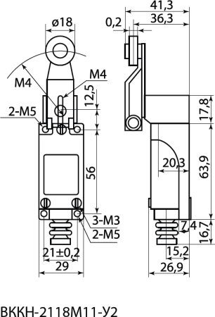 Концевой выключатель ВККН-2118М11-У2 роликовый рычаг 5А 1з+1р IP65  TDM