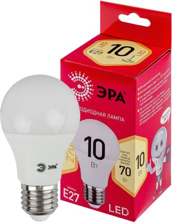LED A60-10W-827-E27 R ЭРА (диод, груша, 10Вт, тепл, E27) (10/100/2000)