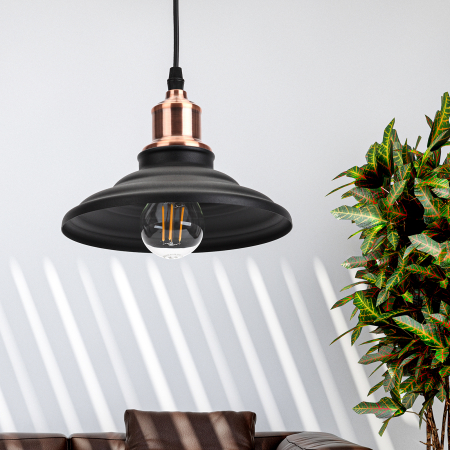 Подвес PL4 BK/RC  ЭРА металл, E27, max 40W, d203 мм, шагрень черный/медь