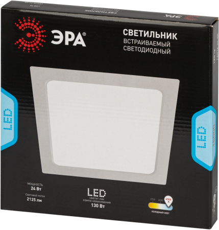 LED 18-24-6K  Светильник светодиодный встраиваемый ЭРА LED 18-24-6K квадратный 24Вт 6500К