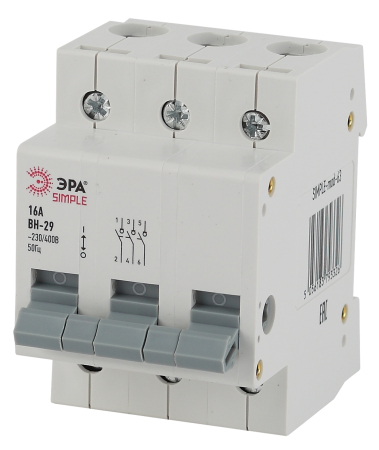 Выключатель нагрузки (мини-рубильник) ВН-29 3P 16А SIMPLE-mod-63 ЭРА SIMPLE