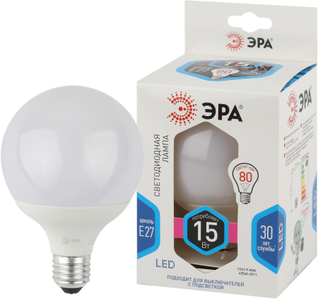 Лампочка светодиодная ЭРА STD LED G95-15W-4000K-E27 E27 / Е27 15Вт шар нейтральный белый свет