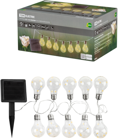 Гирлянда ССГ-110 "Лампы" на солнечной батарее, 1,3 м, 60 LED, теплый белый, IP44, TDM