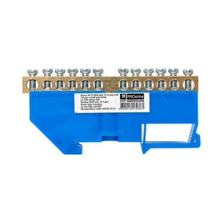 Шина "0" N (6х9мм) 12 отверстий латунь синий изолятор на DIN-рейку розничный стикер EKF PROxima