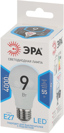 Лампы СВЕТОДИОДНЫЕ СТАНДАРТ LED A60-9W-840-E27  ЭРА (диод, груша, 9Вт, нейтр, E27)
