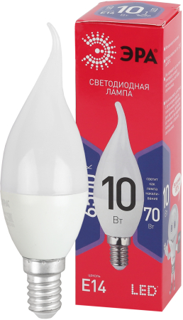LED BXS-10W-865-E14 R ЭРА (диод, свеча на ветру, 10Вт, хол, E14) (10/100/2800)