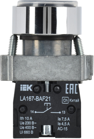 Кнопка LA167-BAF21 d=22мм 1з черная IEK