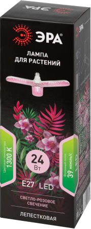 FITO-24W-RB-E27-FOLD     Фитолампа для растений светодиодная ЭРА FITO-24W-RB-E27-FOLD 3-х лепестковая красно-синего спектра 24 Вт Е27