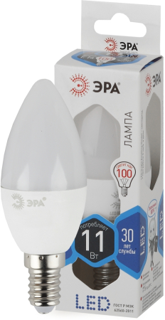 Лампа светодиодная Эра LED B35-11W-840-E14 (диод, свеча, 11Вт, нейтр, E14)