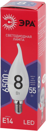 LED BXS-8W-865-E14 R  Лампочка светодиодная ЭРА RED LINE LED BXS-8W-865-E14 R E14 / Е14 8Вт свеча на ветру холодный дневной свет