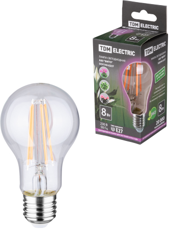 Лампа светодиодная A60-8 Вт-230 В-E27-CL "ФИТО" 60*108 мм TDM