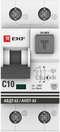 Дифференциальный автомат АВДТ-63 10А/30мА (характеристика C, эл-мех, тип А) 6кА EKF PROxima