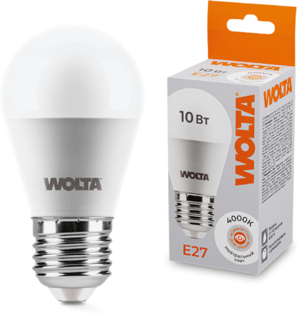 Лампа LED WOLTA G45 10Вт 900лм Е27 4000К   1/50