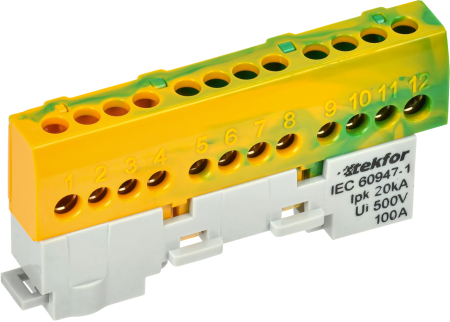 TEKFOR Шина PE "земля" изол на унив. держ. 6х9-12-ЖЗ IEK