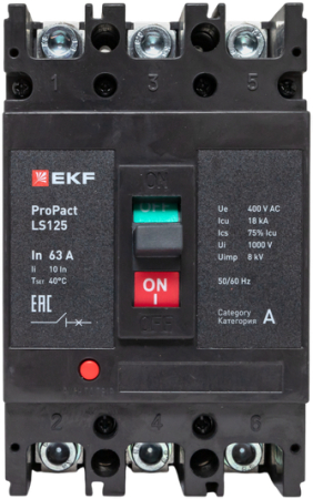 Автоматический выключатель LS125 18кА 3P 63А ProPact EKF