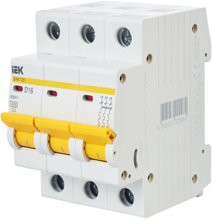 Авт. выкл. ВА47-29 3Р 16А 4,5кА х-ка D IEK
